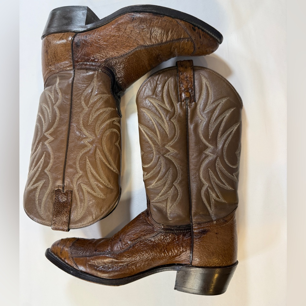 Vintage Imperial Western Boots Brown Leather Ostrich Print USA Men’s 8.5EE